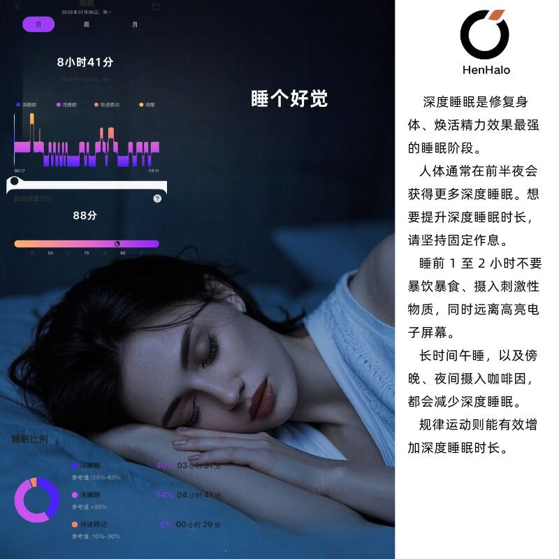 CE-LINKHenHalo smart ring can monitor 128 kinds of sports such as sleep, heart rate, blood oxygen, heart rate variability, stress, menstrual cycle, running, etc. Warm white light silver 9