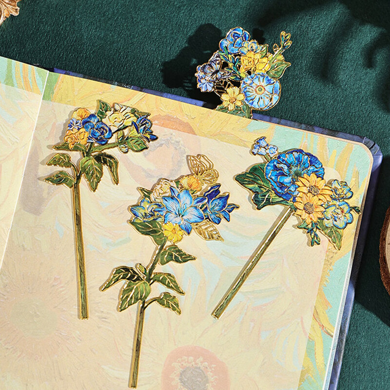 Jiamo retro oil painting bookmark gift box teacher thank you gift high-end exquisite metal vase bookmark high-value Van Gogh cultural and creative souvenirs Teacher's Day practical back-to-school gift for teachers