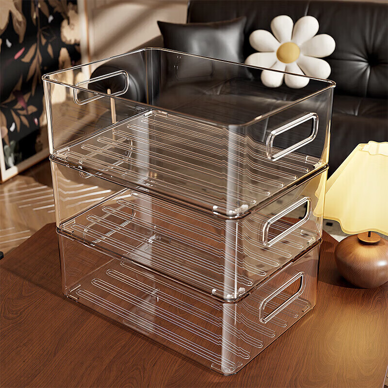 Desktop jewelry storage box cosmetics storage basket dormitory rectangular jewelry storage acrylic transparent box PET storage square box stackable 2 pieces