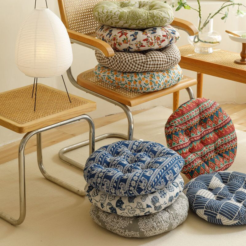 FANCYCHIC Large Cushion Large Futon Bay Window Cushion Japanese Tatami Sitting Floor Cushion Reliable Thick Cotton and Linen Style Round-Colored Trojan Diameter 45cm
