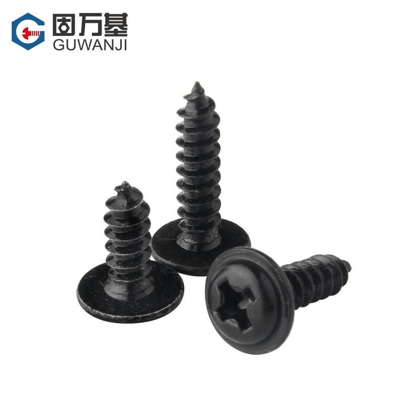 Guwanji Cross round head self-tapping screws with pads, iron black, PWA pan head, pointed tail, dielectric electronic screws, national standard M1.7*5*5 500 pieces
