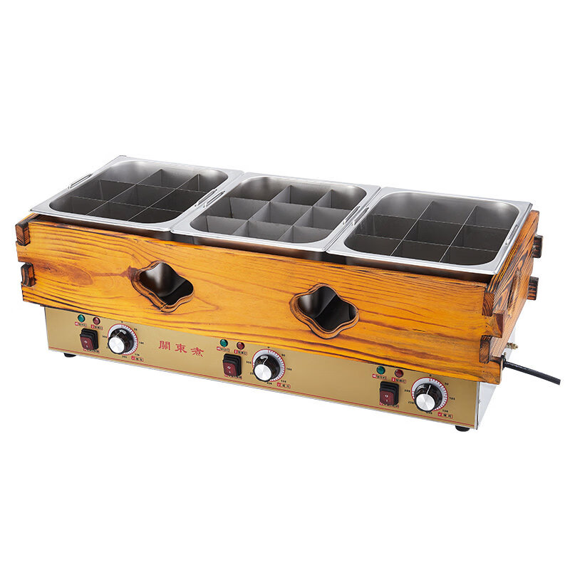 Shixishuo oden cooking machine commercial three-cylinder wooden frame oden special pot franchise chain four-cylinder skewers spicy hot pot ordinary 201 stainless steel basin) single-cylinder wood grain oden