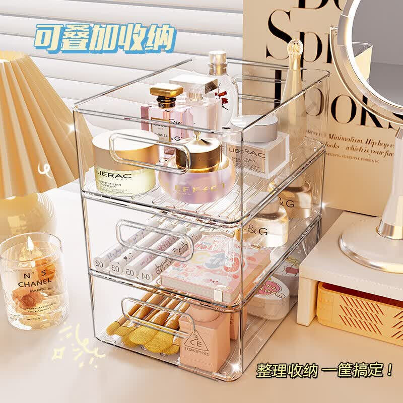Desktop jewelry storage box cosmetics storage basket dormitory rectangular jewelry storage acrylic transparent box PET storage square box stackable 2 pieces