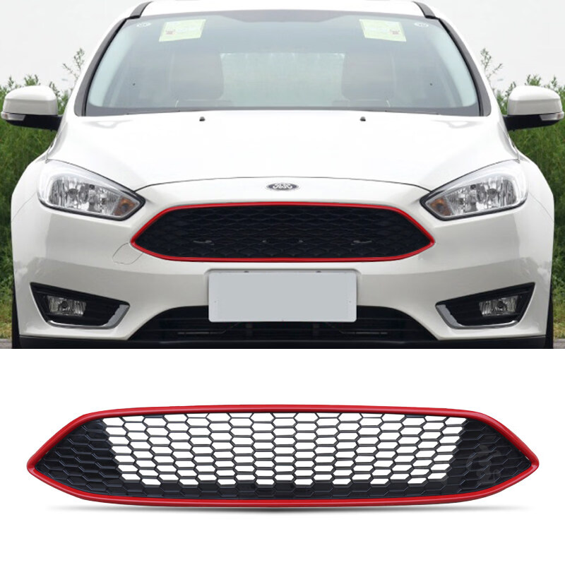 Litian is suitable for retrofitting CTCC honeycomb bright black paint grille on 15/17/18 new Focus hatchback and sedan, honeycomb red frame model, new Focus, Ford Focus-sedan