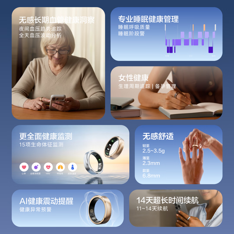 RingConn Gen 3 Smart Ring Sleep Monitoring Exercise Heart Rate Blood Oxygen Sleep Monitoring Vascular Health Insights Vibration Reminder AI Health Ring Gen3 Future Silver No. 12