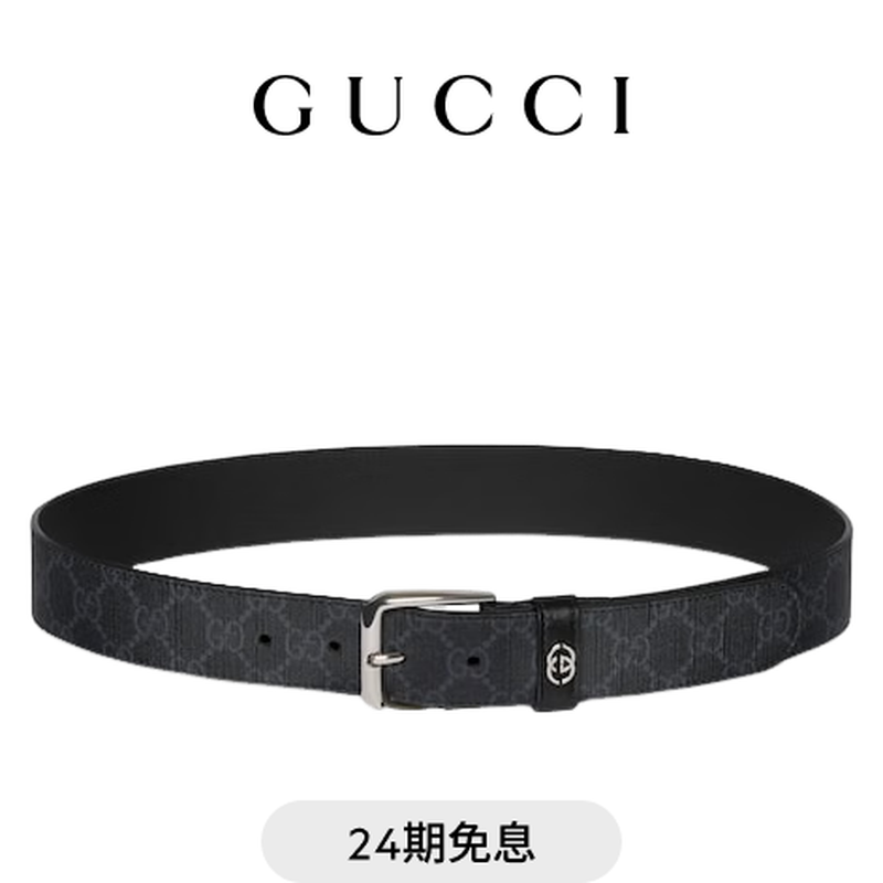 GUCCI Gucci interlocking double G detail belt 3.5cm wide black 95cm