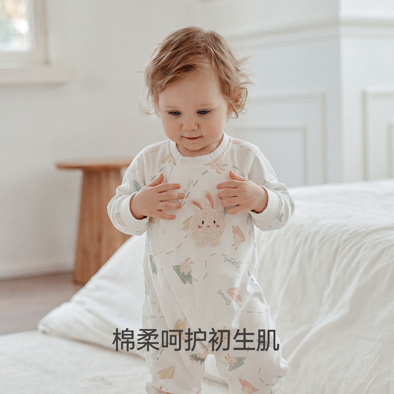 Good Bear Men and Women Baby Onesies Spring and Autumn Pure Cotton Newborn Baby Clothes Super Cute Home Clothing and Climbing Clothes All Seasons White/Rainbow Airplane 80cm