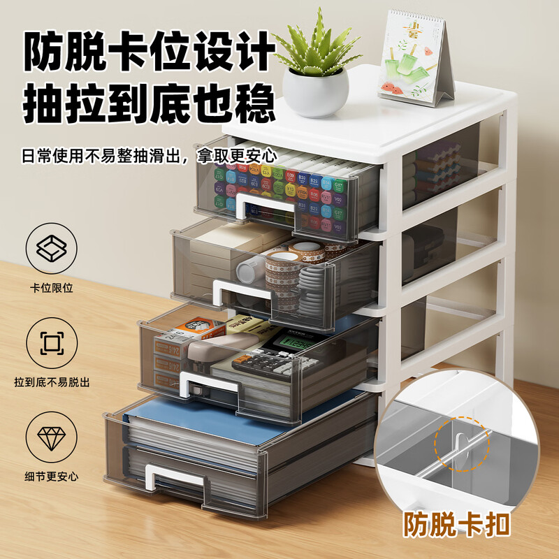 Wofuyou desktop storage box student desk stationery storage cabinet basket office A4 paper storage drawer-type organizing box white bracket + transparent black drawer medium size 2 layers