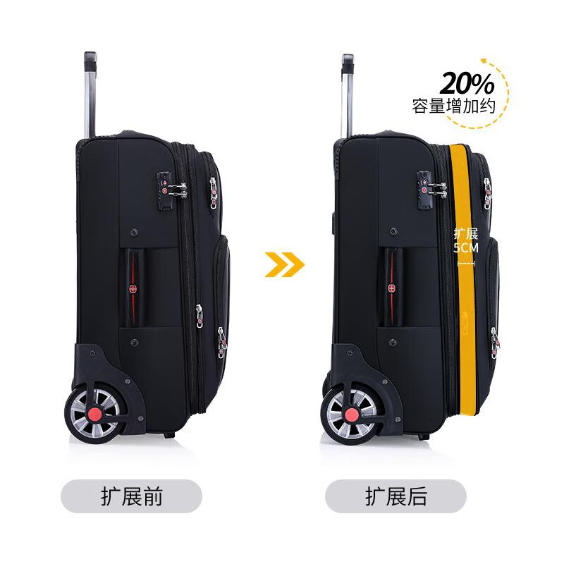 MDUG Swiss Army Knife one-way wheel trolley case men's business suitcase large wheel Oxford cloth password box directional wheel suitcase black 20 inches