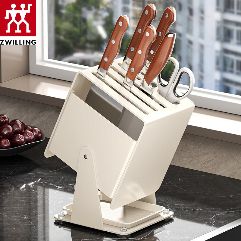 ZWILLING kitchen countertop rotating knife holder storage rack multi-functional knife chopstick cage drain household integrated knife holder storage rack gun gray conventional knife holder model