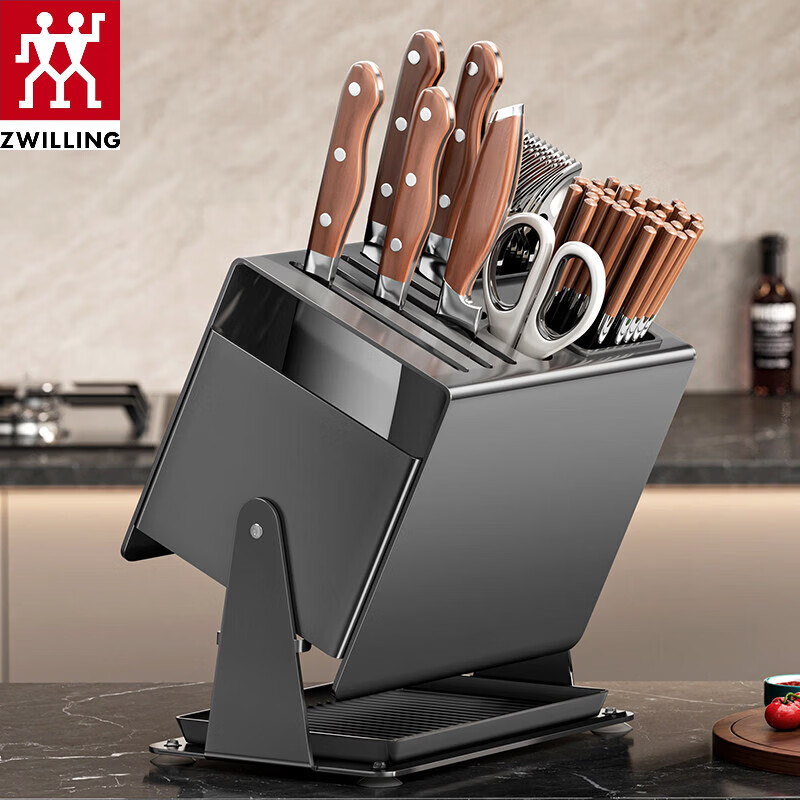 ZWILLING kitchen countertop rotating knife holder storage rack multi-functional knife chopstick cage drain household integrated knife holder storage rack gun gray conventional knife holder model