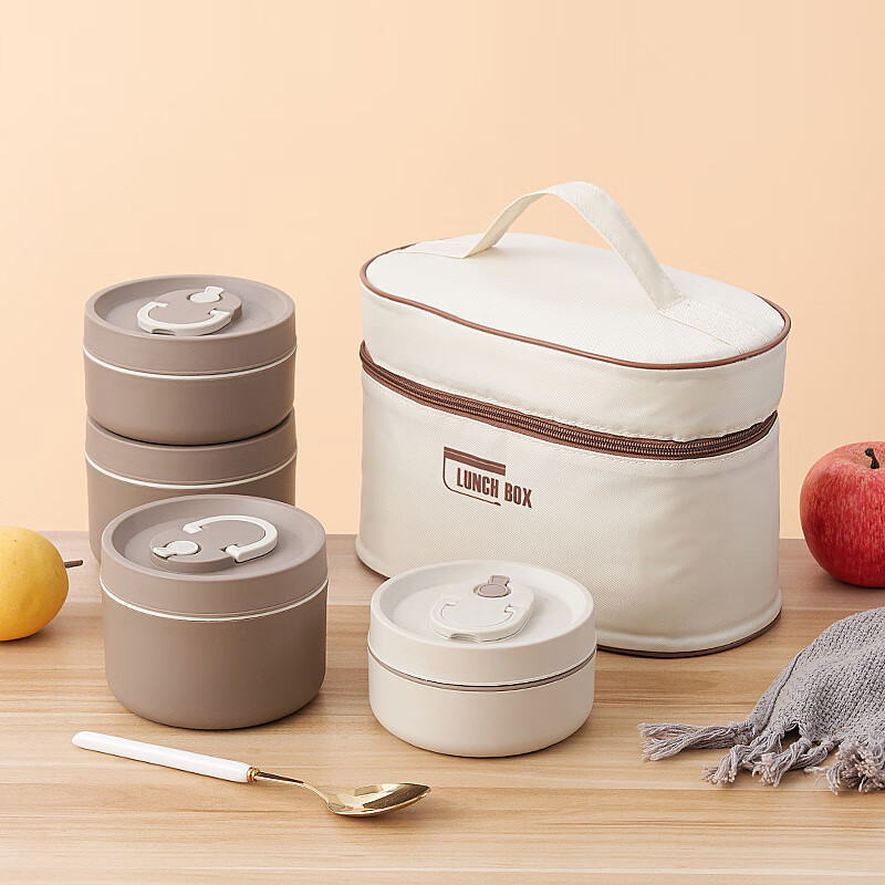 Yuhua insulation bag thickened aluminum foil rectangular round large-capacity lunch box bag student office worker portable lunch bag with rice off-white breakfast cup bag large size