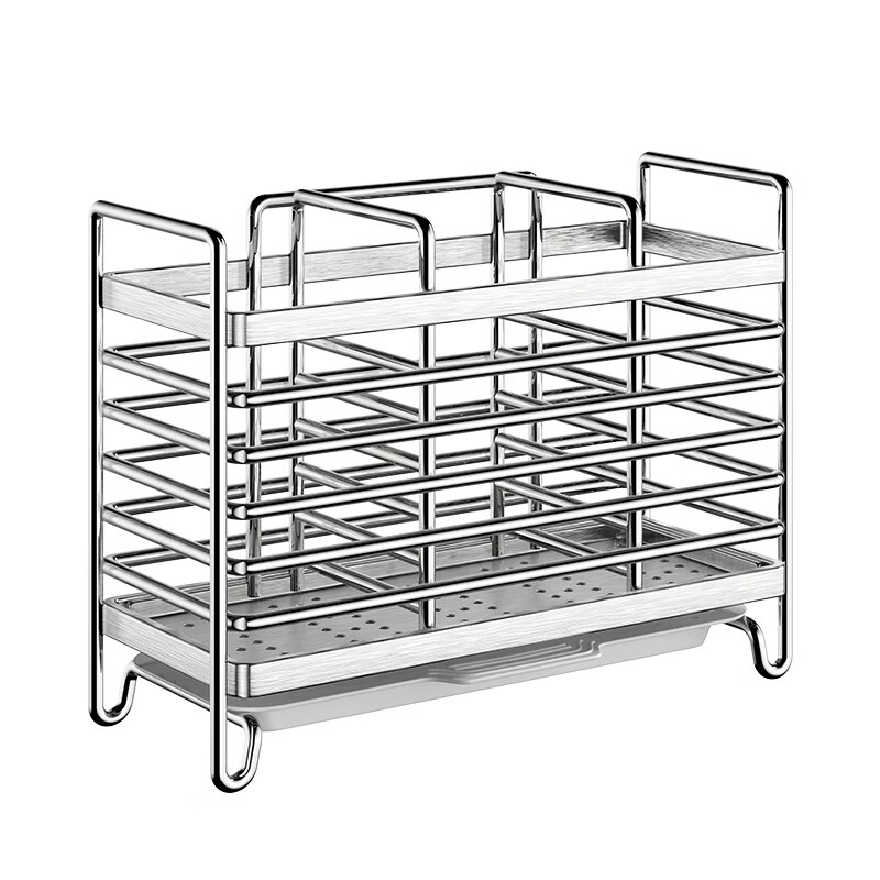 Platinum High Quality Stainless Steel Chopstick Barrel Wall-mounted No-Punch Chopstick Cage Storage Box Chopstick Cage Chopstick Barrel Rack Basket for Ventilation and Drainage Stainless Steel-Simple Style/2 Grids Countertop/Wall-Hanging Dual-Use