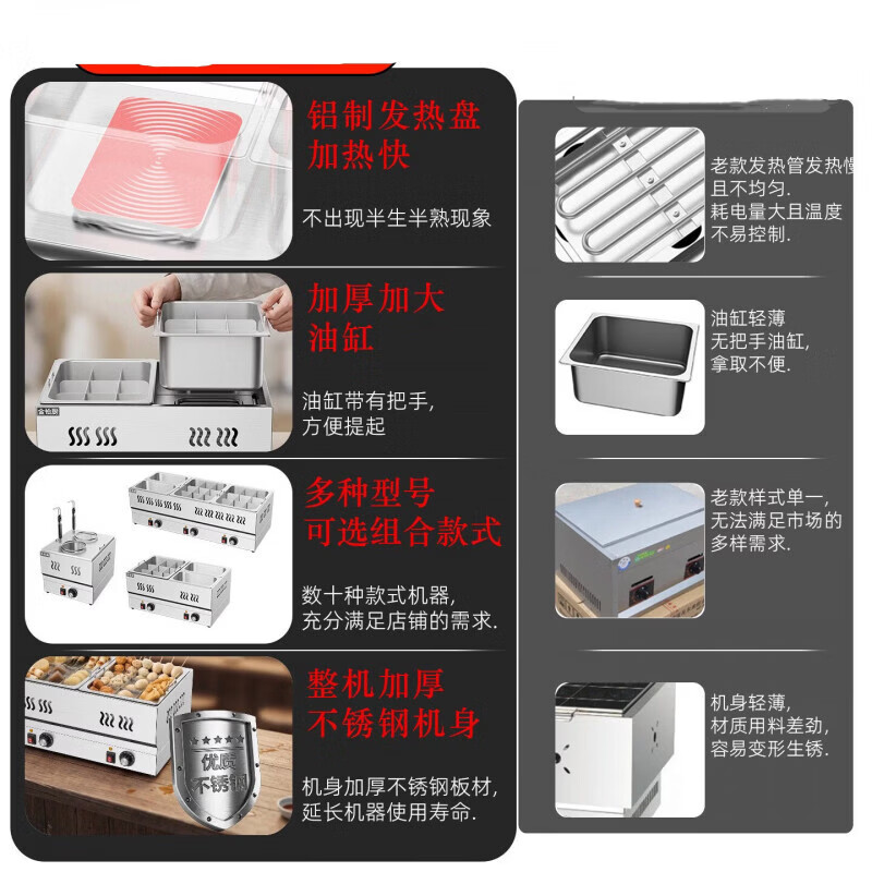 Shi Xishuo commercial nine-grid Guandong cooking pot, spicy hotpot, skewers and incense stalls, double tanks, 9 grids + double soup pools