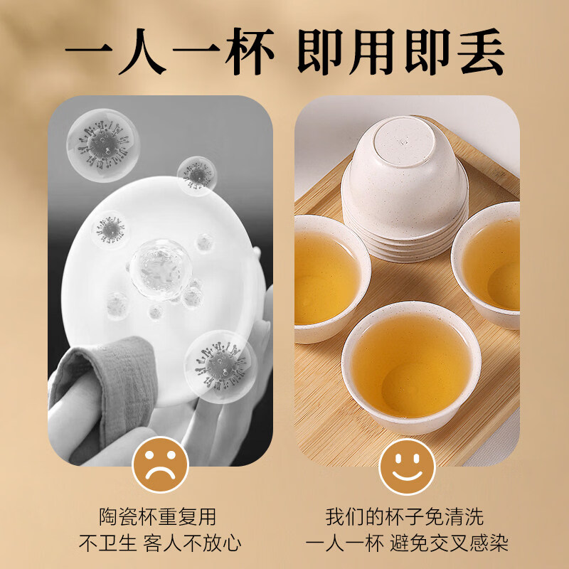 German thickened cup disposable tea set for drinking tea, high-end kung fu small rice husk, tea tasting, tea cup, rice fragrance, 2 bags, 100 pieces, Fu character + cup holder/high-end jade rice husk