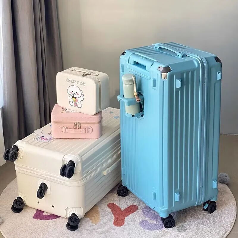 Kangaroo (KANGAROO) five-wheel multi-functional suitcase, large-capacity trolley case for men, high-looking password box for female students, checked travel suitcase, cherry blossom pink, five-wheel shock absorption brake + double compartment, 26 inches, multi-function model