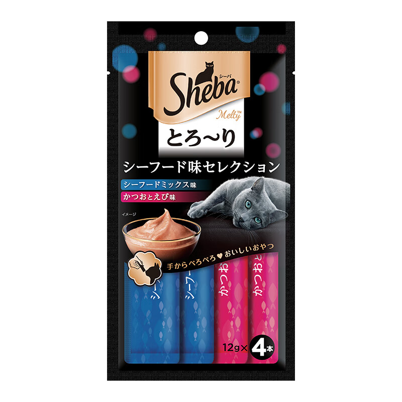 Xibao original imported cat strips, adult cat food, cat snacks, ocean exclusive + bonito and shrimp 12g*4 soft pack cat cans