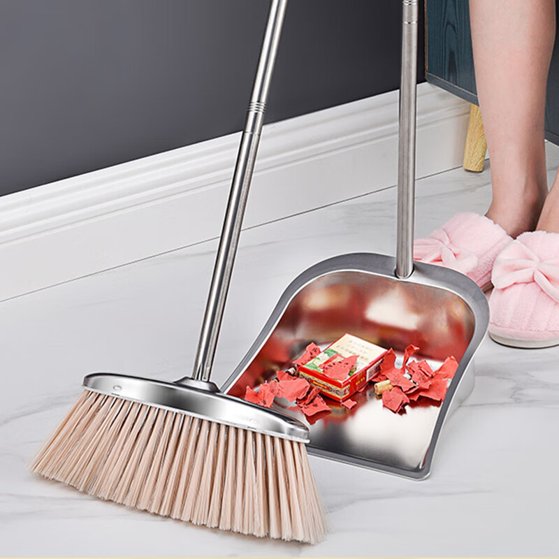 Mandelai Broom and Dustpan Set Sweeping Broom and Dustpan Two-piece Set High-end Stainless Steel Strong and Durable Dust Sweeping Artifact