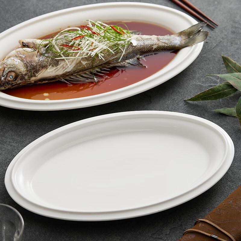 Chidu Candle Heating Stove Club Creative Chinese Insulated Dish Plate High-end Hotel Restaurant Open Stove Tableware Heated Fish Plate Tianyu Fish Warming Stove-White Porcelain 14 Inch