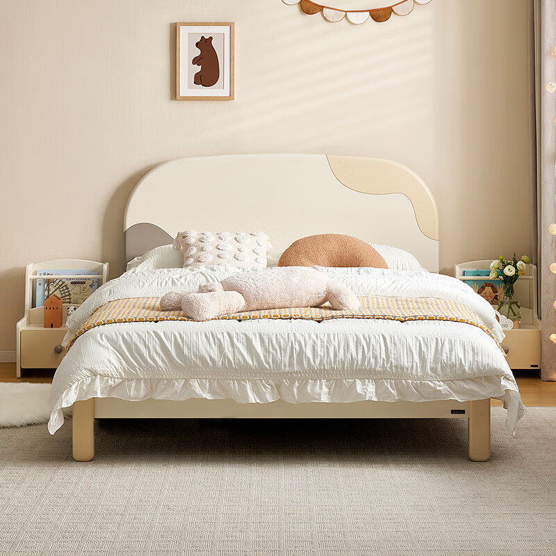 Quanyou Home Modern Simple Furniture Teenage Single Bed 1.5 Meter Cream Style Solid Wood Feet Boys and Girls Secondary Bed