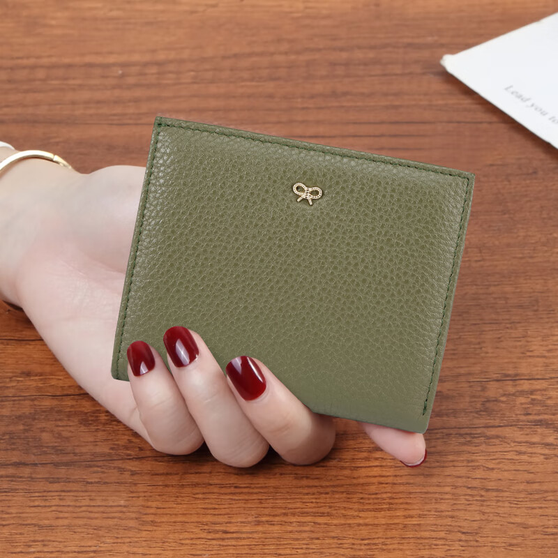 Sephoron New Year Genuine Leather Ultra-Thin Two-fold Short Wallet Women's Fashion Soft Cowhide Folding Wallet ID Card Bag Trendy Army Green No Specifications