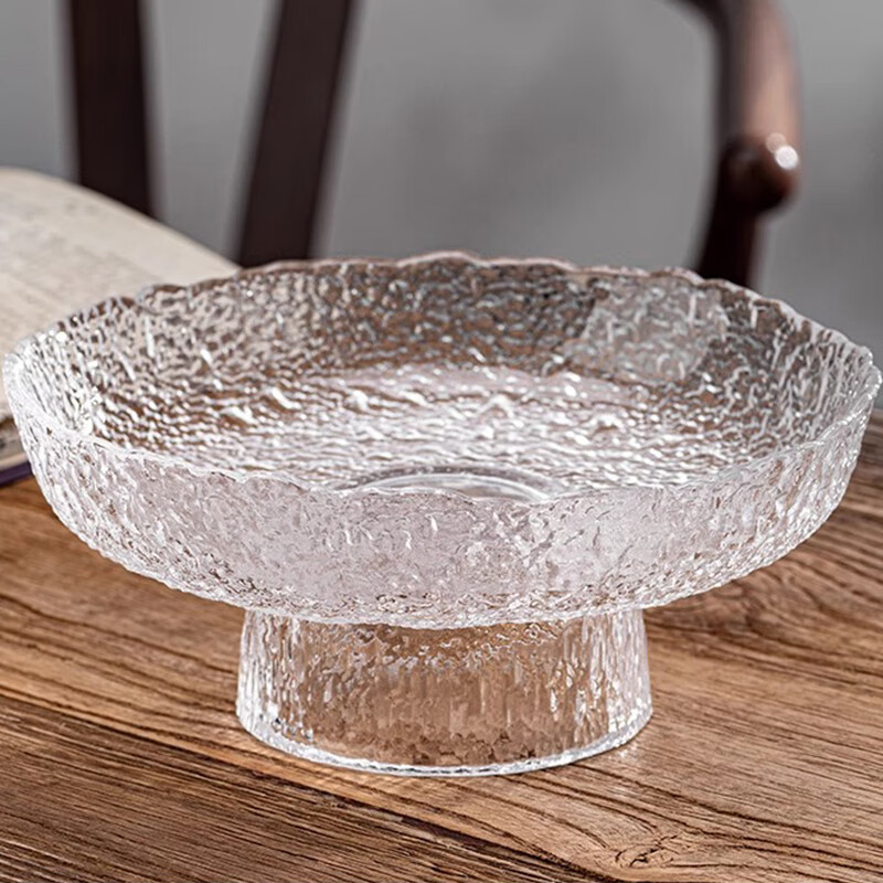 Yi Jia (IJARL) glass fruit plate living room commercial high-end fruit plate tall snacks snacks dry fruit plate ice dew transparent medium size
