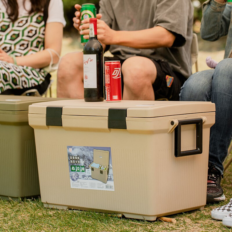 IRIS insulated box cooler car outdoor refrigerator bag portable box cold and fresh picnic stall milk coffee color holds about 20 bottles of 550ml mineral water
