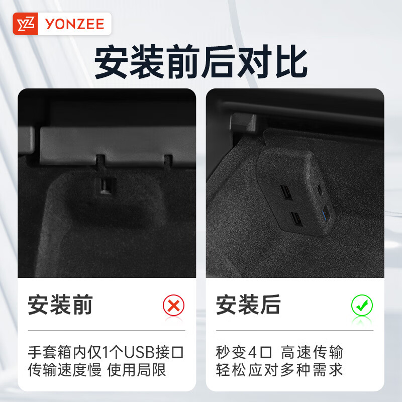 YZ is suitable for Tesla model3/Y glove box expansion dock central control expander HUB adapter USB accessories old Model Y original car customization-glove box 4-port expansion dock