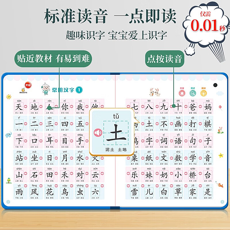 Haoyue Commonly used 1200-word audio book that can speak Chinese Pinyin, natural spelling, finger reading audio book, early education enlightenment, learning Pinyin, baby preschool literacy card, 3-6 year old children's literacy king audio book, preschool literacy New Year's Day gift, New Year's gift, Children's Day gift, one-year-old gift