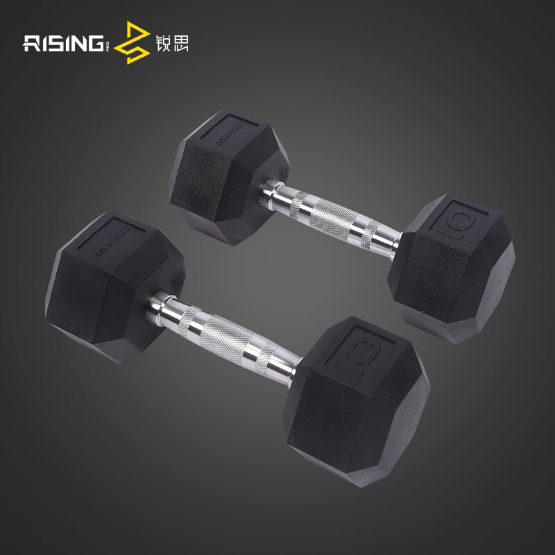 RISING Commercial Hexagonal Dumbbell Hexagonal Dumbbell Men's Household Fixed Dumbbell Rubber Set 17.5kg Single