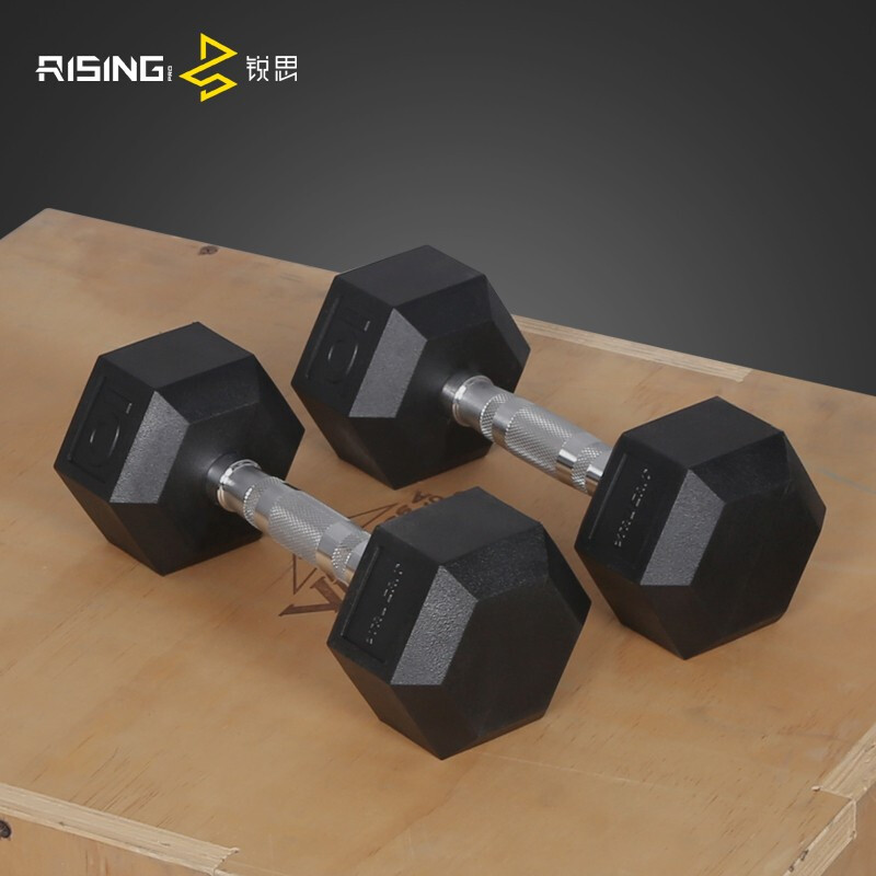 RISING Commercial Hexagonal Dumbbell Hexagonal Dumbbell Men's Household Fixed Dumbbell Rubber Set 17.5kg Single