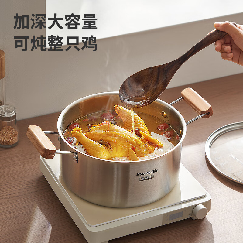Joyoung 316L stainless steel food grade soup pot steamer thickened household cooking pot noodles cooking porridge stew pot gas induction cooker universal suitable for 3-5 people 24cm 5.1L