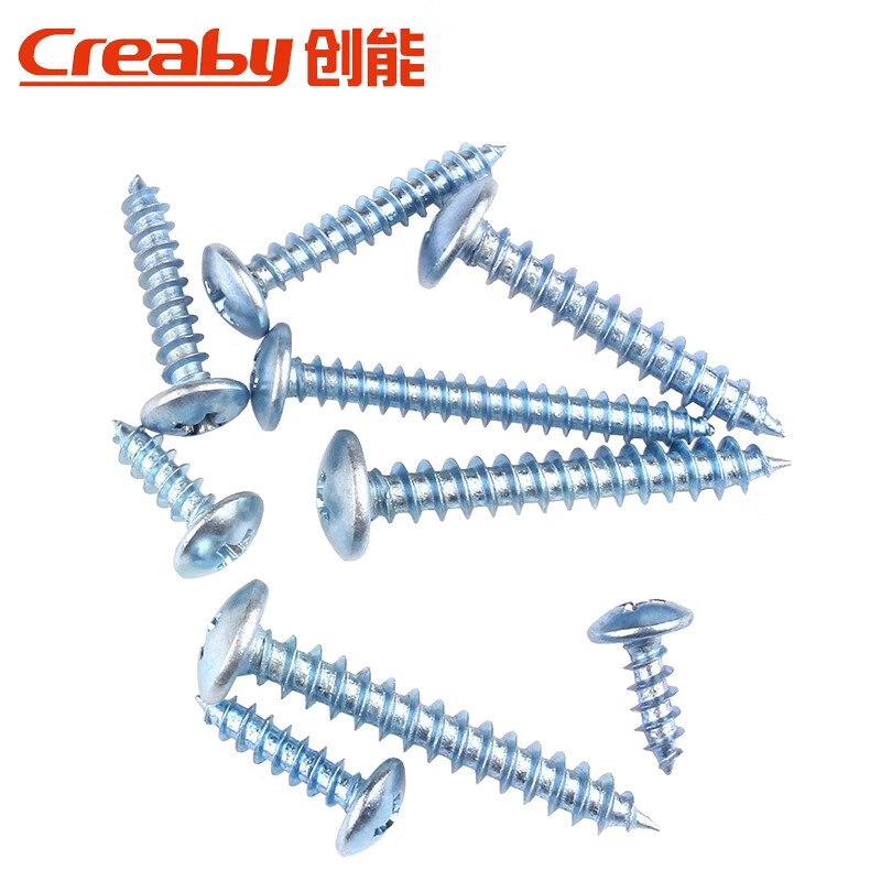 Creaby hard-plated galvanized cross large flat head self-tapping screws large head self-tapping screws TA mushroom head and tail screws M4x14 (100 pieces) blue zinc