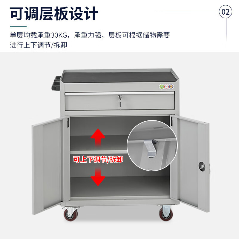 Huizhen Mobile Tool Cabinet Workshop Lockable Iron Cabinet Wheeled Tool Cart Trolley Hardware Parts Cabinet One Draw Gray HM513
