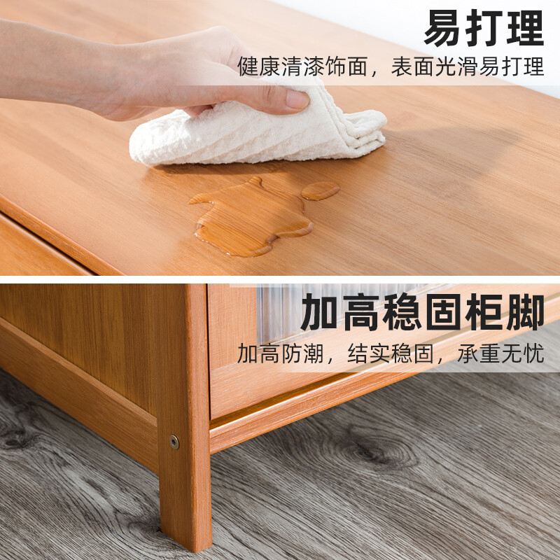 Trojan kitchen shelf Nordic sideboard microwave oven home living room cabinet home solid wood multi-function storage cabinet wine cabinet Changhong transparent door four doors 135 long