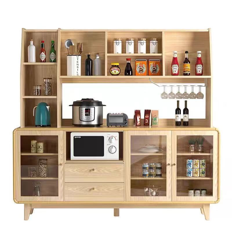 Laiyasen solid wood sideboard modern minimalist tea cabinet home kitchen cupboard wine cabinet one-in-one multi-functional wall combination cabinet 80 long two doors including upstairs installation