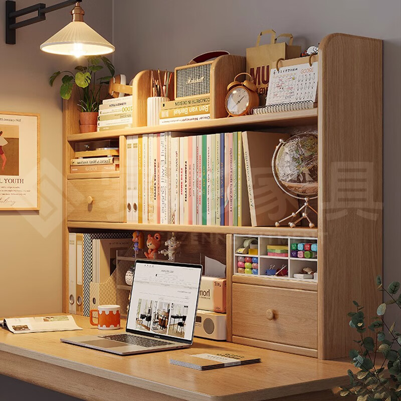 Saishan desktop bookshelf storage rack solid wood desk small bookshelf integrated wall-mounted simple office multi-layer storage storage rack solid wood + with back panel 3 layers 120X20X80CM