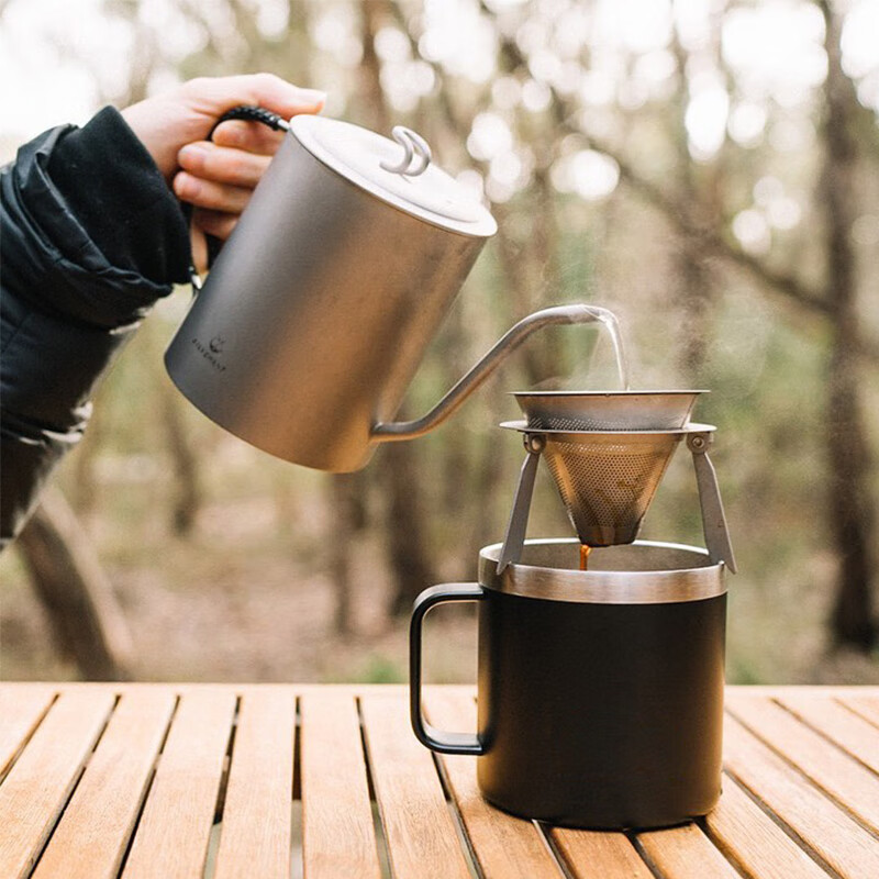 Silver Ant pure titanium hand brewed coffee pot set outdoor household drip filter titanium coffee cup long mouth thin mouth pot can be customized pure titanium double layer coffee filter