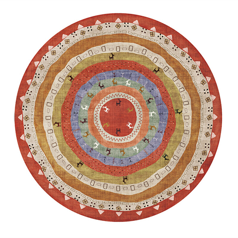 Oulens round carpet light luxury style high-end living room floor mat coffee table blanket bedroom door sofa bedside blanket washable Nordic Red round 100cm*100cm washable without fading