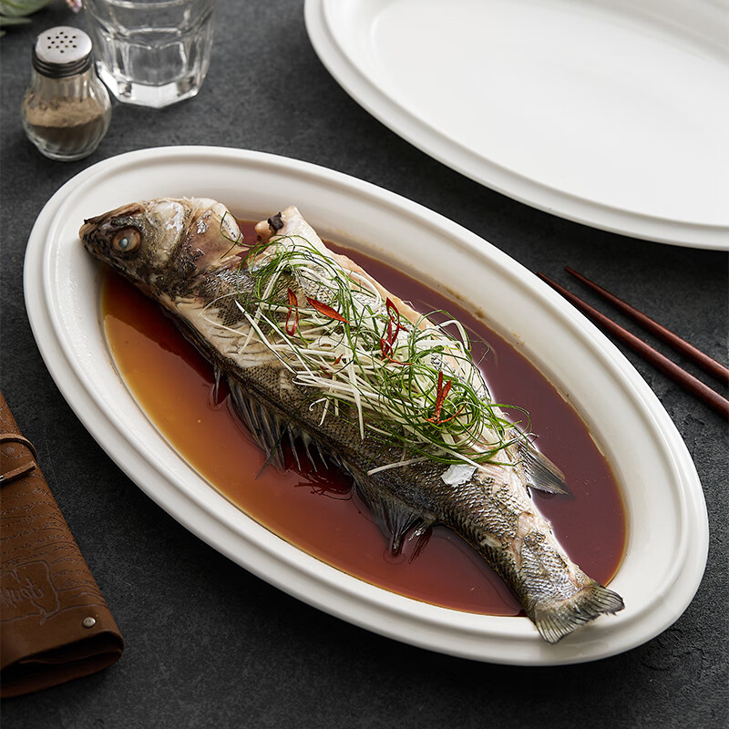 Chidu Candle Heating Stove Club Creative Chinese Insulated Dish Plate High-end Hotel Restaurant Open Stove Tableware Heated Fish Plate Tianyu Fish Warming Stove-White Porcelain 14 Inch