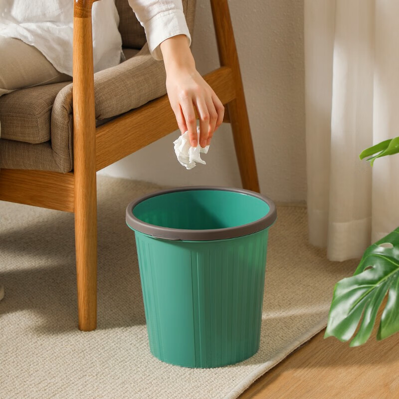 Meiya Trash Can Large Capacity Home Press Ring Kitchen Bedroom Office Bathroom Classification Wastebasket Random Color Press Ring Design Green 8L