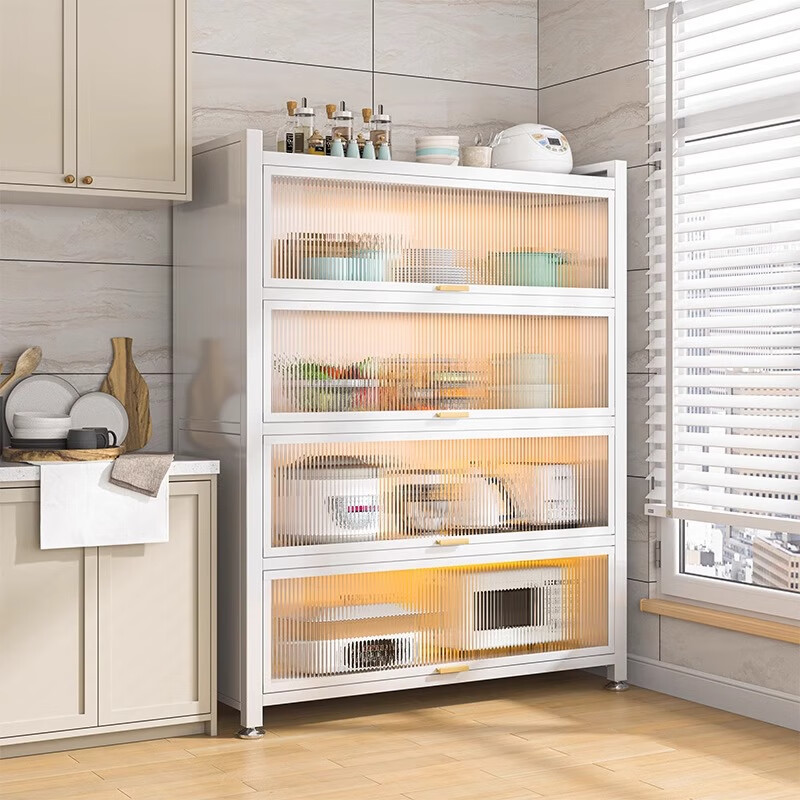 Sanjian kitchen storage cabinet wall-mounted multi-functional countertop storage rack with door, floor-standing non-stainless steel sideboard cabinet, 2 doors, white model, 80cm high, 70cm long*42cm wide