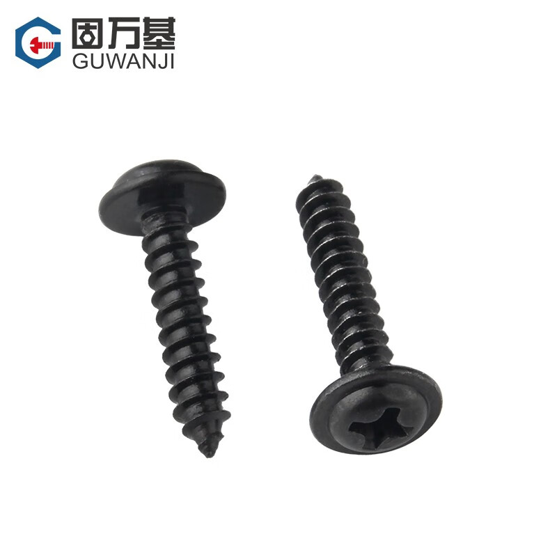 Guwanji Cross round head self-tapping screws with pads, iron black, PWA pan head, pointed tail, dielectric electronic screws, national standard M1.7*5*5 500 pieces