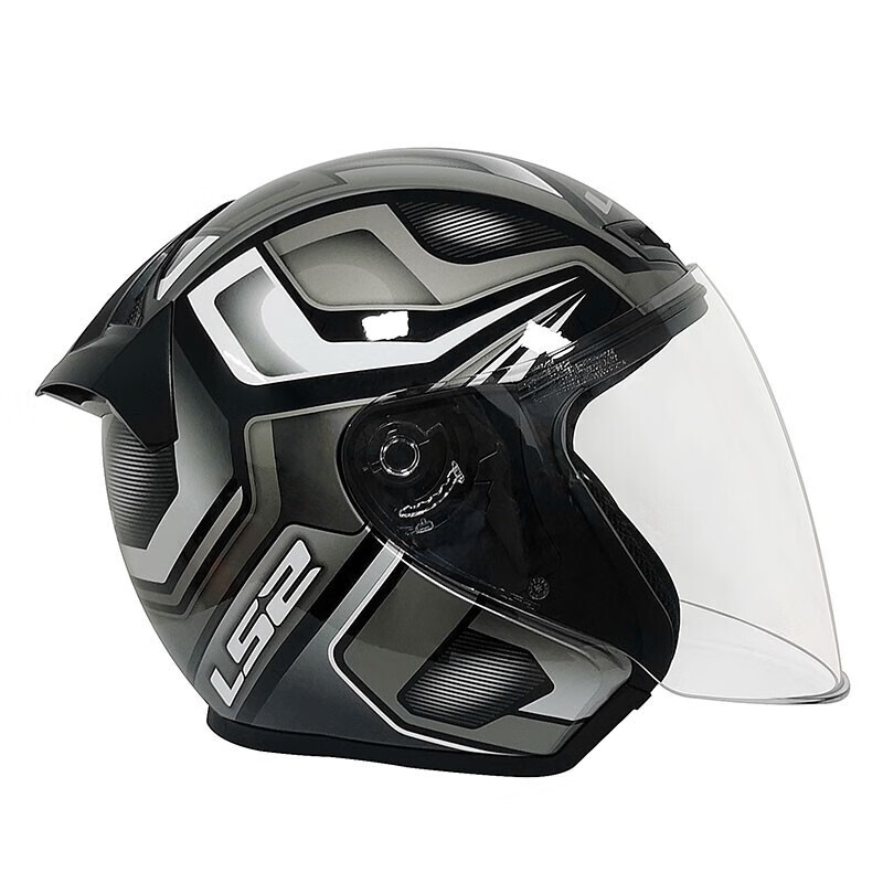 LS2 new motorcycle helmet quarter helmet electric moped four seasons large tail wing large size men and women half helmet OF608 black gray silver phantom 4XL (recommended 63-64CM)