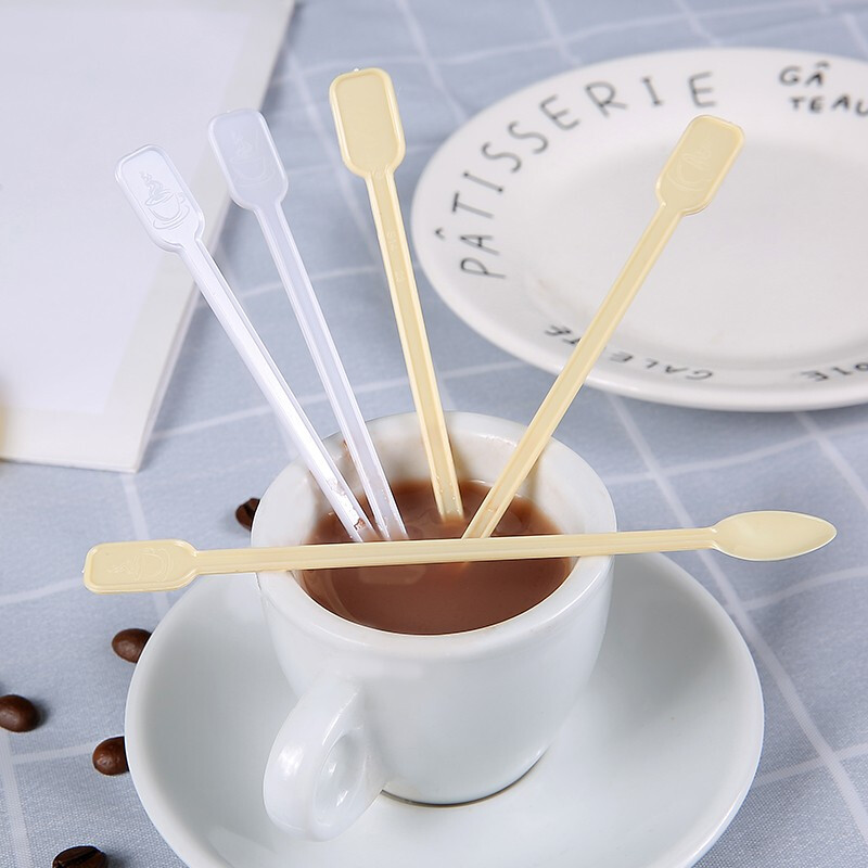 Changyin disposable coffee spoon plastic stirring stick dessert milk tea tasting spoon long handle spoon yellow / box 2000 pieces