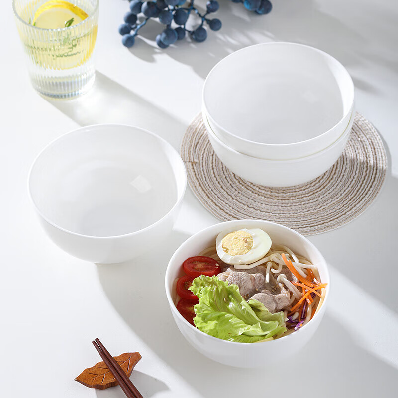 Remec Jin Yu Ruimei bone china pure white flower language 5-inch tall rice bowl 4 pack ceramic bowl bowl