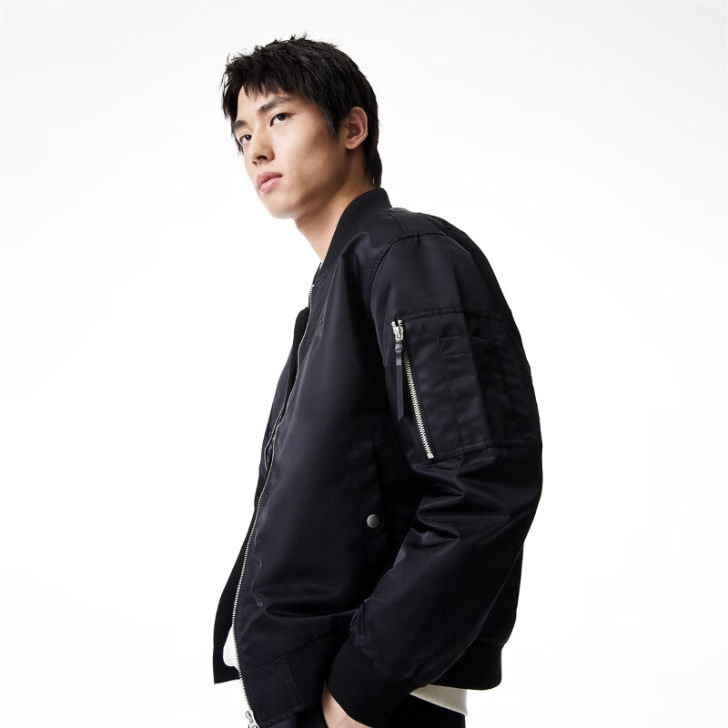 JACK&JONES 25-year men's autumn coat men's baseball collar loose casual heavy embroidered jacket bomber jacket black E41-1 M (175)