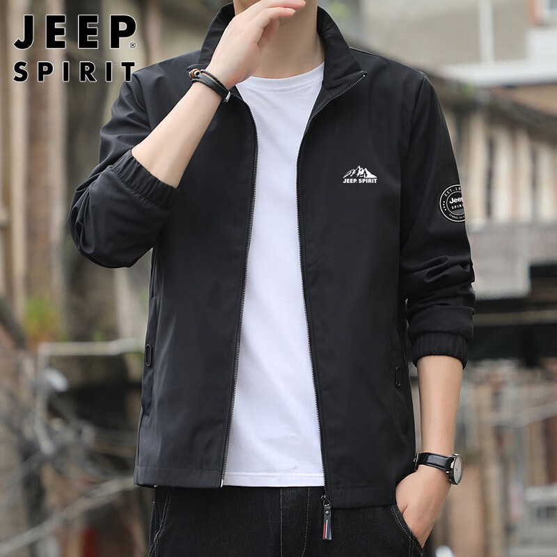JEEP SPIRIT Jeep Jacket Men's Trendy Autumn and Winter Jacket Men's Stand Collar Slim Clothes Black XL
