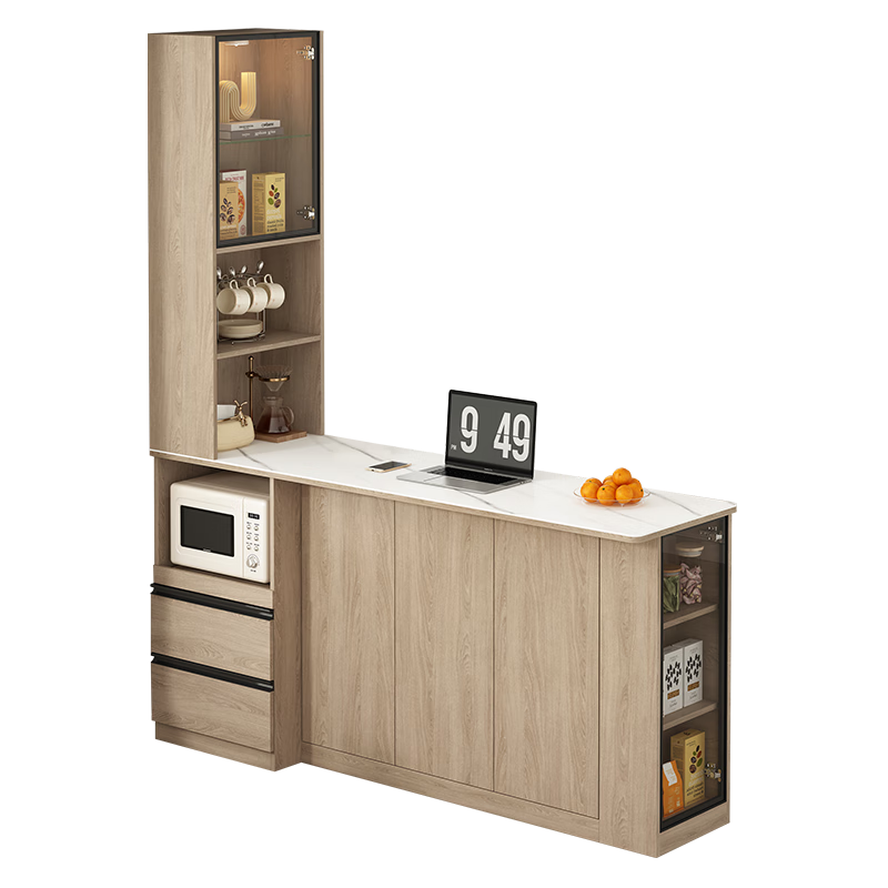 Xuepeng simple bar and sideboard integrated slate dining table microwave storage partition cabinet open dining island 6G349 style 8 2000*550*2400 (with light)