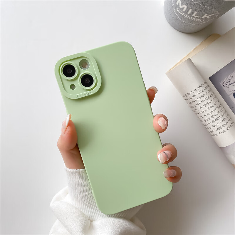 Apple 16 mobile phone case 15 solid color iPhone 14 pro silicone soft shell 13 Promax lens all-inclusive XR anti-fall 12/11 protective case Matcha green iPhone 16 promax